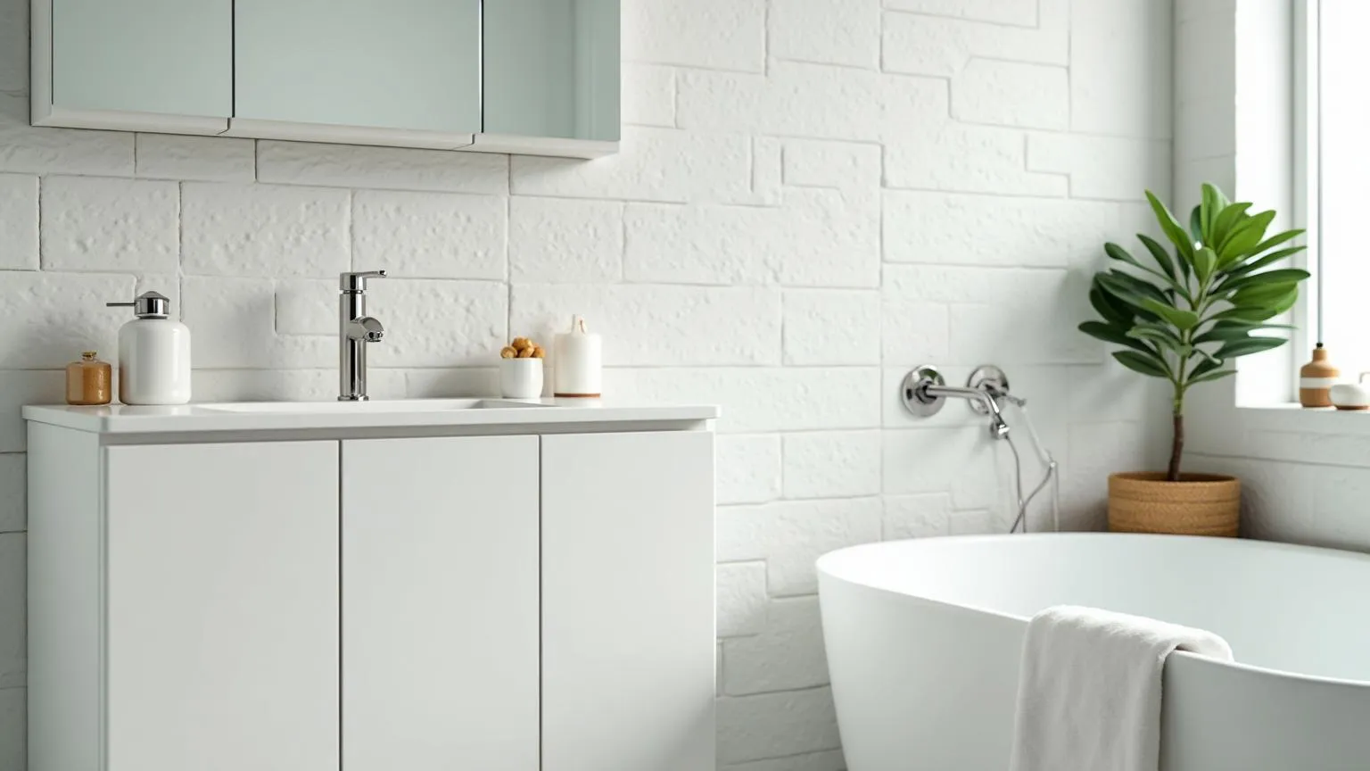 Bathroom refresh with a new vanity, fresh caulk lines, updated fixtures, and clean tile grout