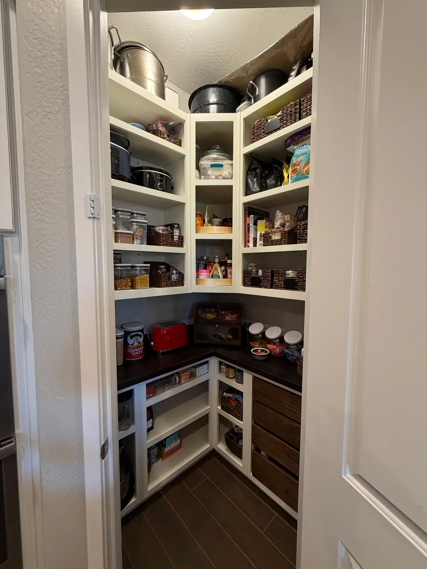 Pantry after renovation - custom built-in shelving